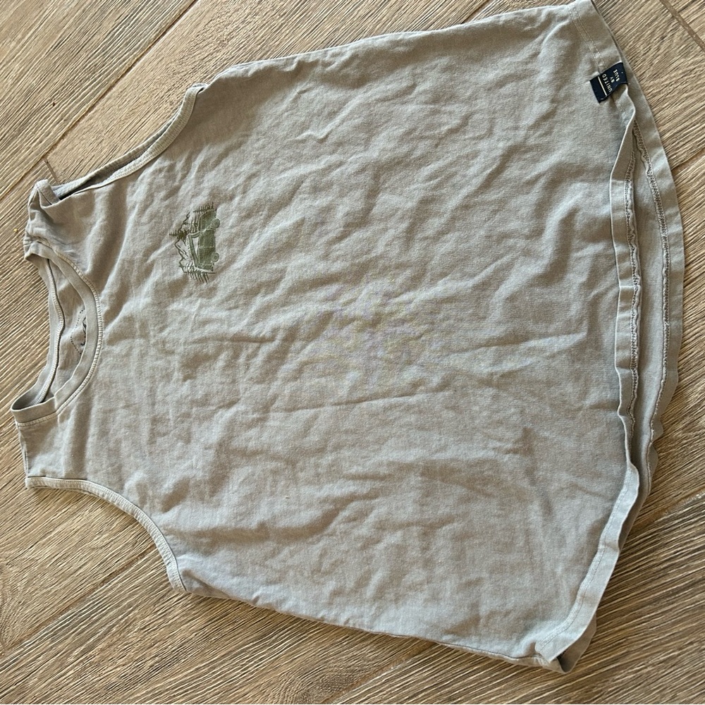 United By Blue Women's Muscle Tee in Light Beige with Olive Logo